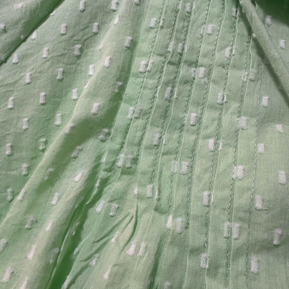 Never A Wallflower Mint Green Boxy Swiss Dot Blouse with Polo Collar and Tassel - Picture 7 of 11